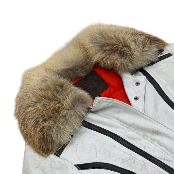 Women’s Chip Pepper jacket leather white/w brown trim fur collar 2000s - Picture 3 of 8